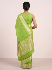 The Fresh Green Plain Jute Silk Saree with Golden Border thumbnail