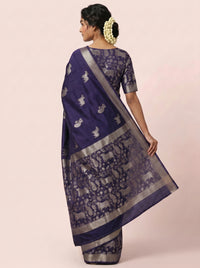 The Majestic Wildlife Pure Silk Zari Handloom Saree - Purple thumbnail