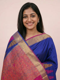 The Lightweight Plain Temple Border Saree with Contrast Pallu thumbnail