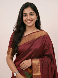 The Lightweight Plain Temple Border Saree with Contrast Pallu thumbnail