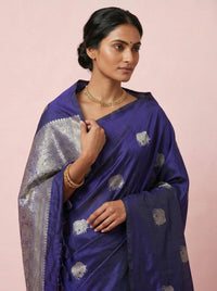 The Unique Calf-Print Pure Soft Silk Saree with Silver Border - Purple thumbnail