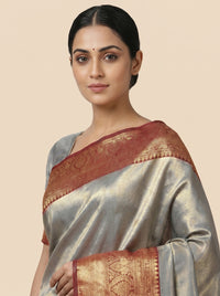 The Elegant Grey Kanjivaram Tissue Saree with Metallic Pallu thumbnail