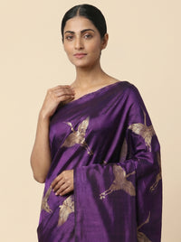 The Majestic Flying Eagle Handloom Silk Saree with Temple Pallu thumbnail