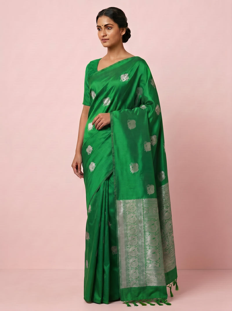 The Unique Calf-Print Pure Soft Silk Saree with Silver Border