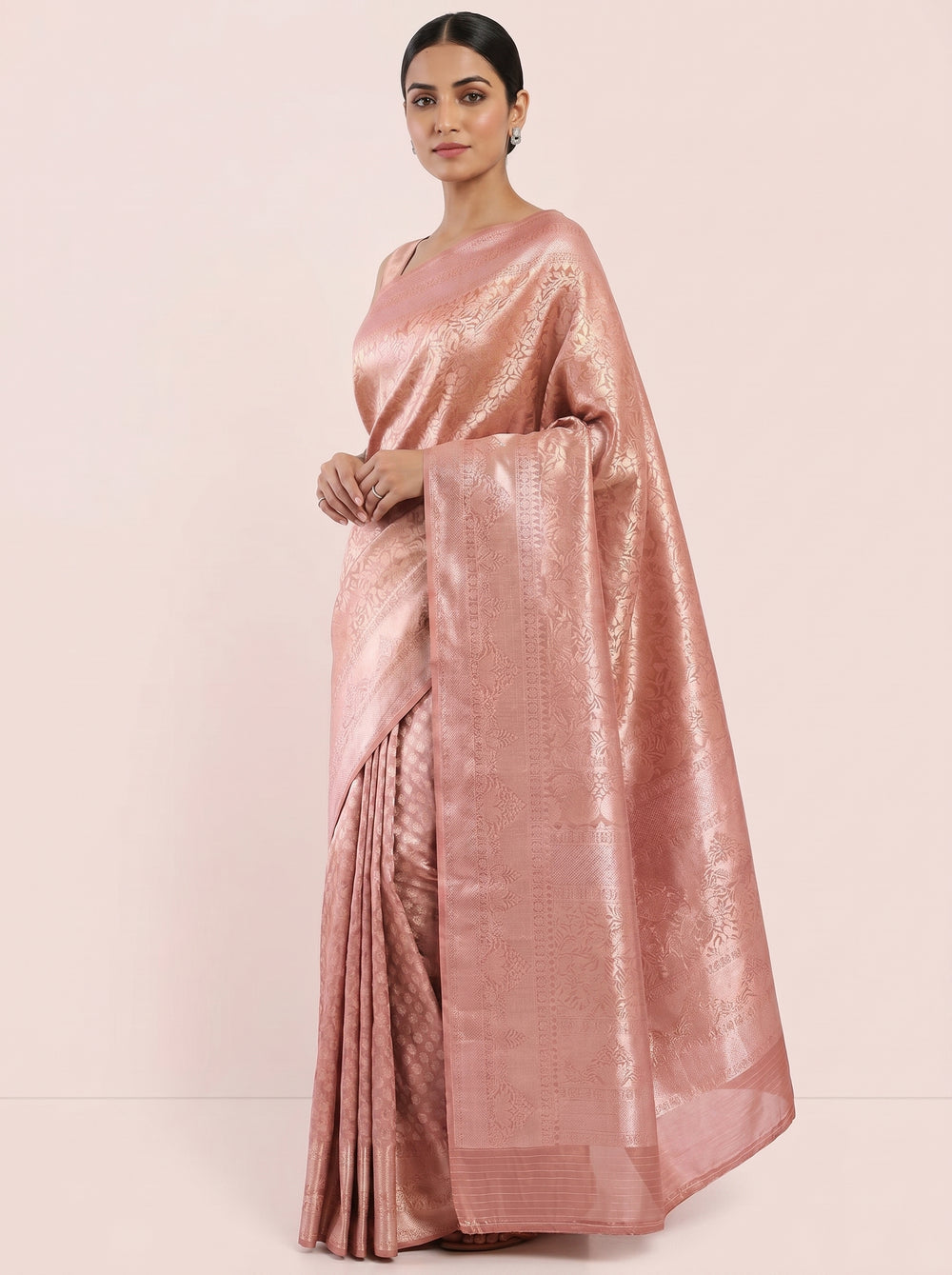The Timeless Sheen Self-Woven Kanjivaram Tissue Silk Saree - Pink
