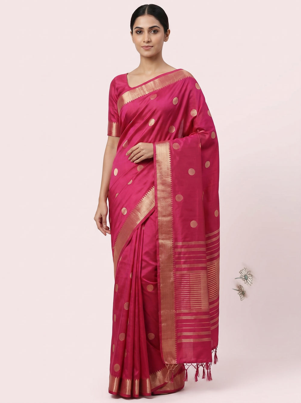 The Classic Polka Dot Pure Silk Saree with Zari Border