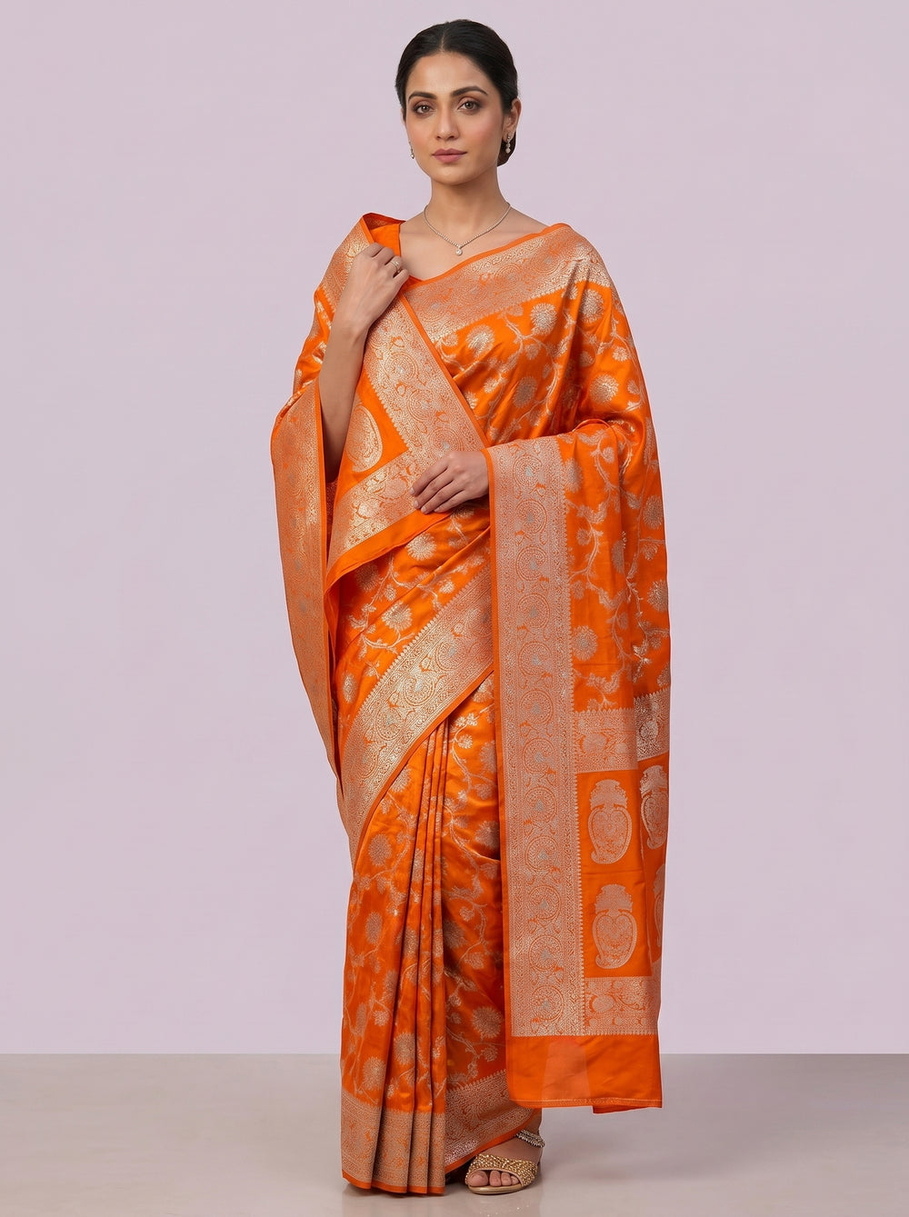 The Opulent Full Zari Work Silk Saree - Orange