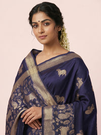 The Majestic Wildlife Pure Silk Zari Handloom Saree - Purple thumbnail