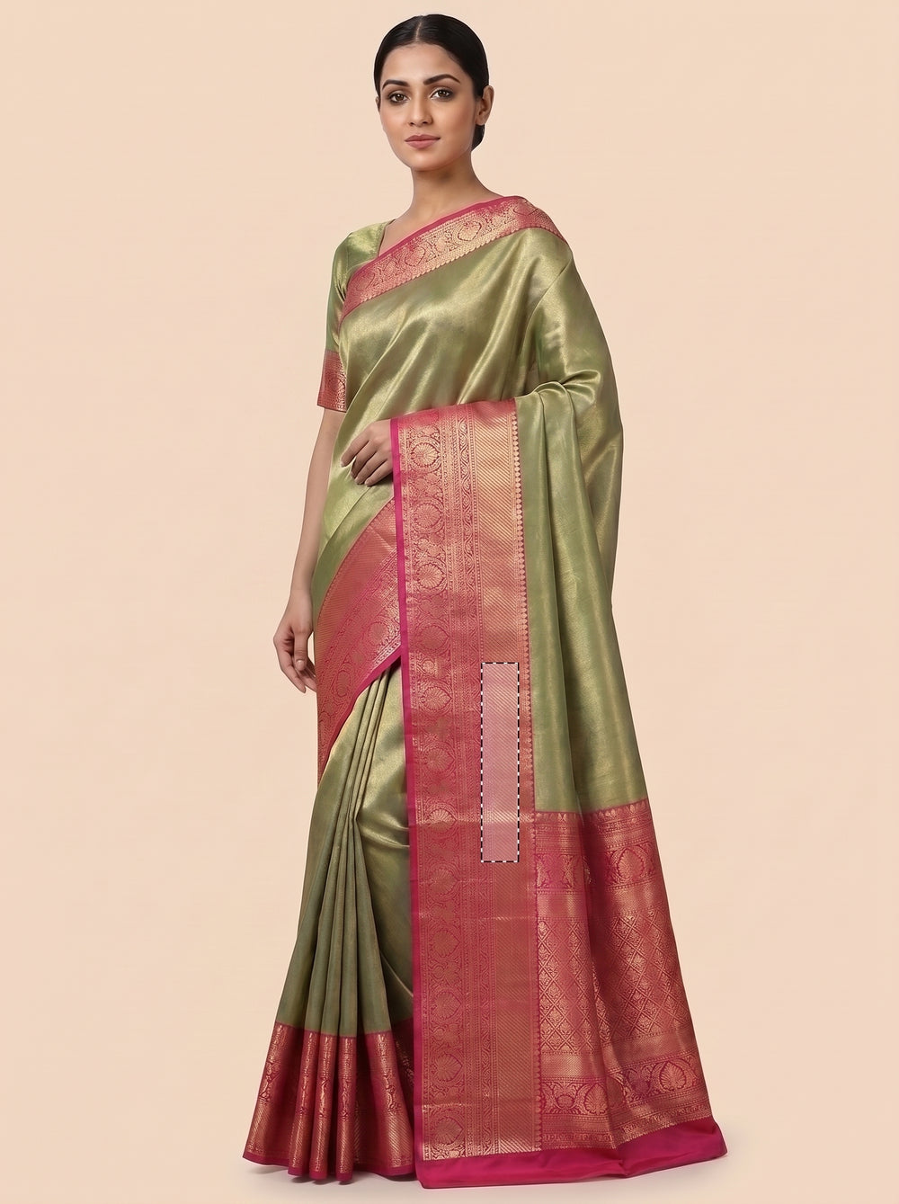 The Elegant Green Kanjivaram Tissue Saree with Metallic Pallu