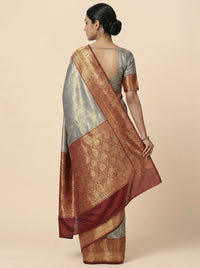 The Elegant Grey Kanjivaram Tissue Saree with Metallic Pallu thumbnail