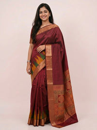 The Lightweight Plain Temple Border Saree with Contrast Pallu thumbnail