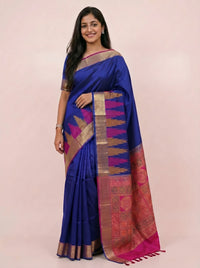 The Lightweight Plain Temple Border Saree with Contrast Pallu thumbnail