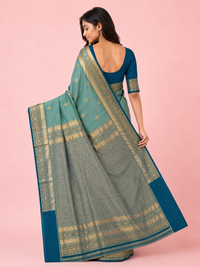 The Metallic Green Pure Silk Saree with Zari Pallu thumbnail