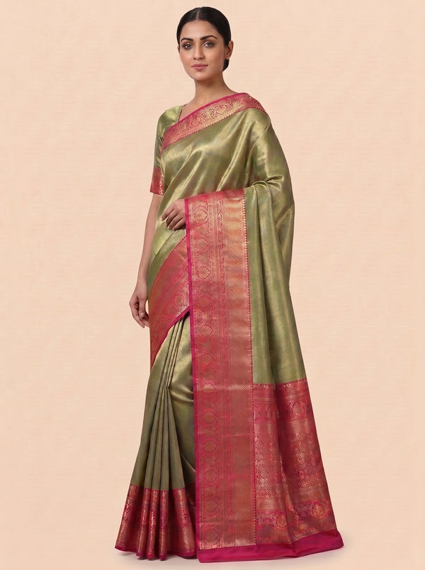 The Elegant Green Kanjivaram Tissue Saree with Metallic Pallu